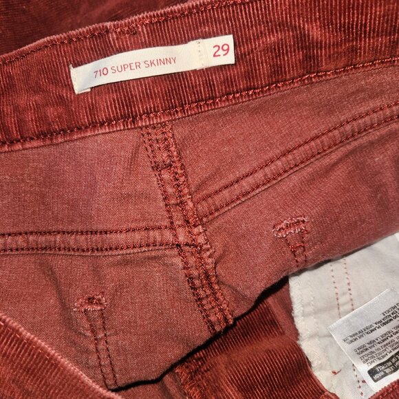 Women's corduroy super skinny pants rust/burnt orange color - Picture 3 of 4